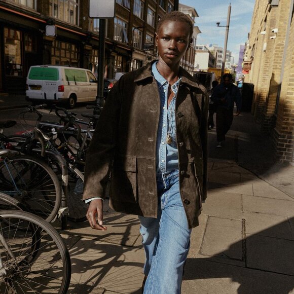 ZARA WOMAN FW25 DARK KHAKI 100% SUEDE JACKET SMALL - Picture 8 of 8